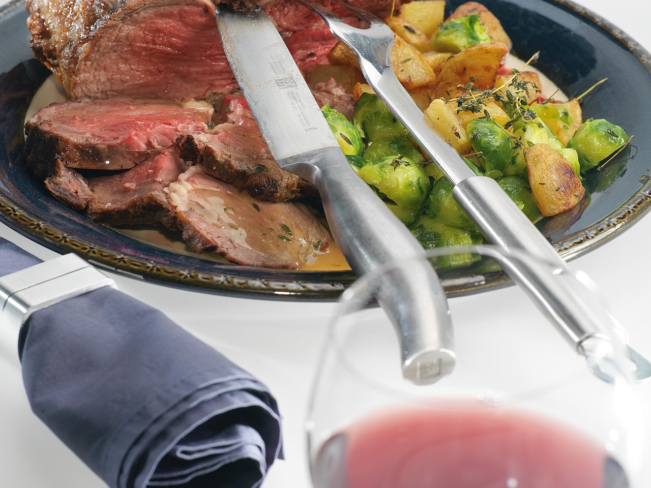 Ribeye with Young Potatoes, Brussels Sprouts, and Gravy Sauce