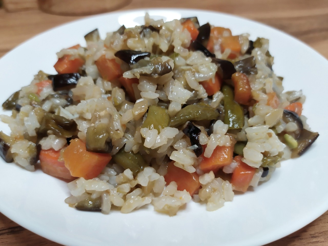 Rice with Green Beans and Eggplant