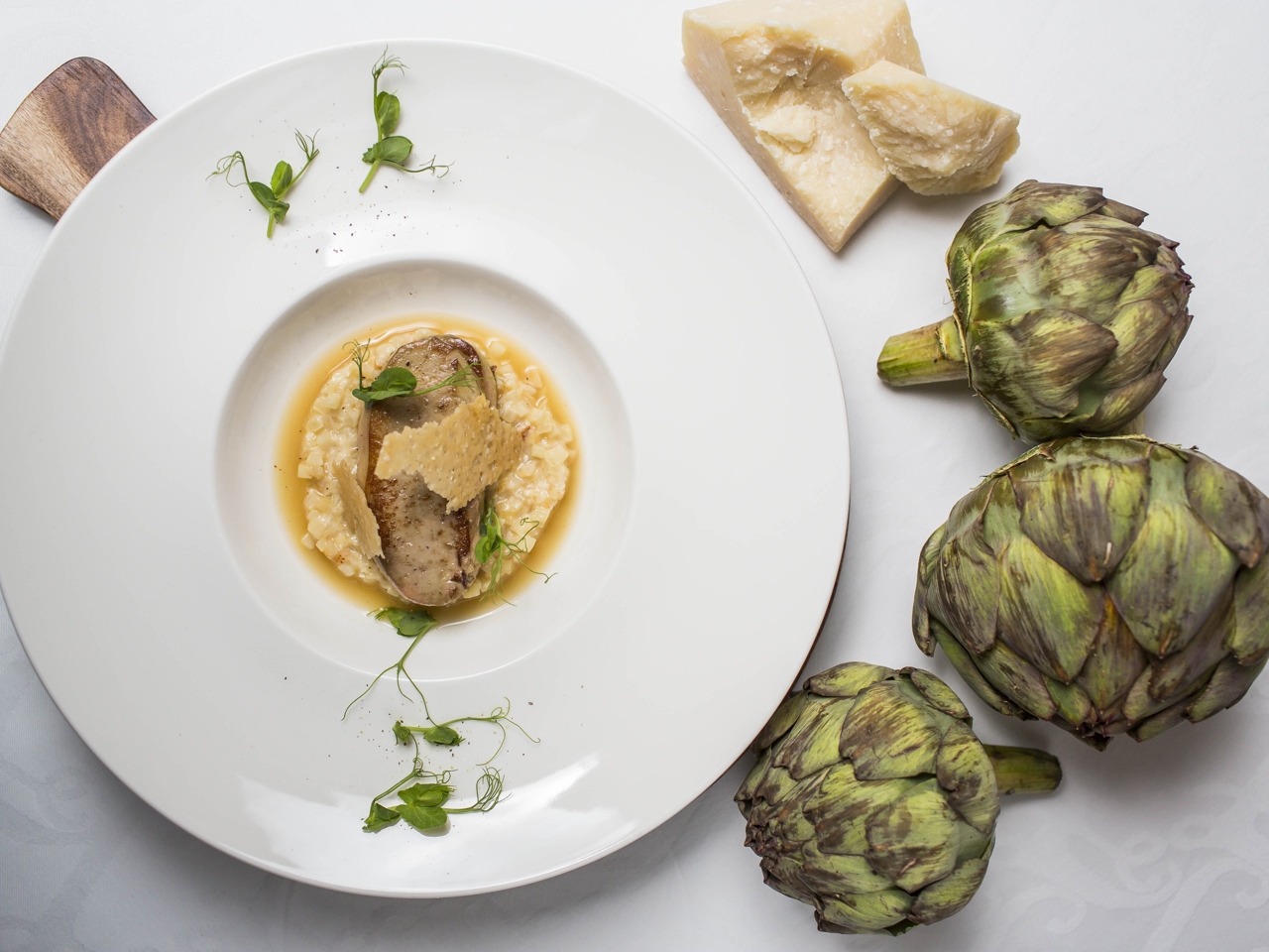 Celery Root Risotto with Duck Foie Gras and Broth