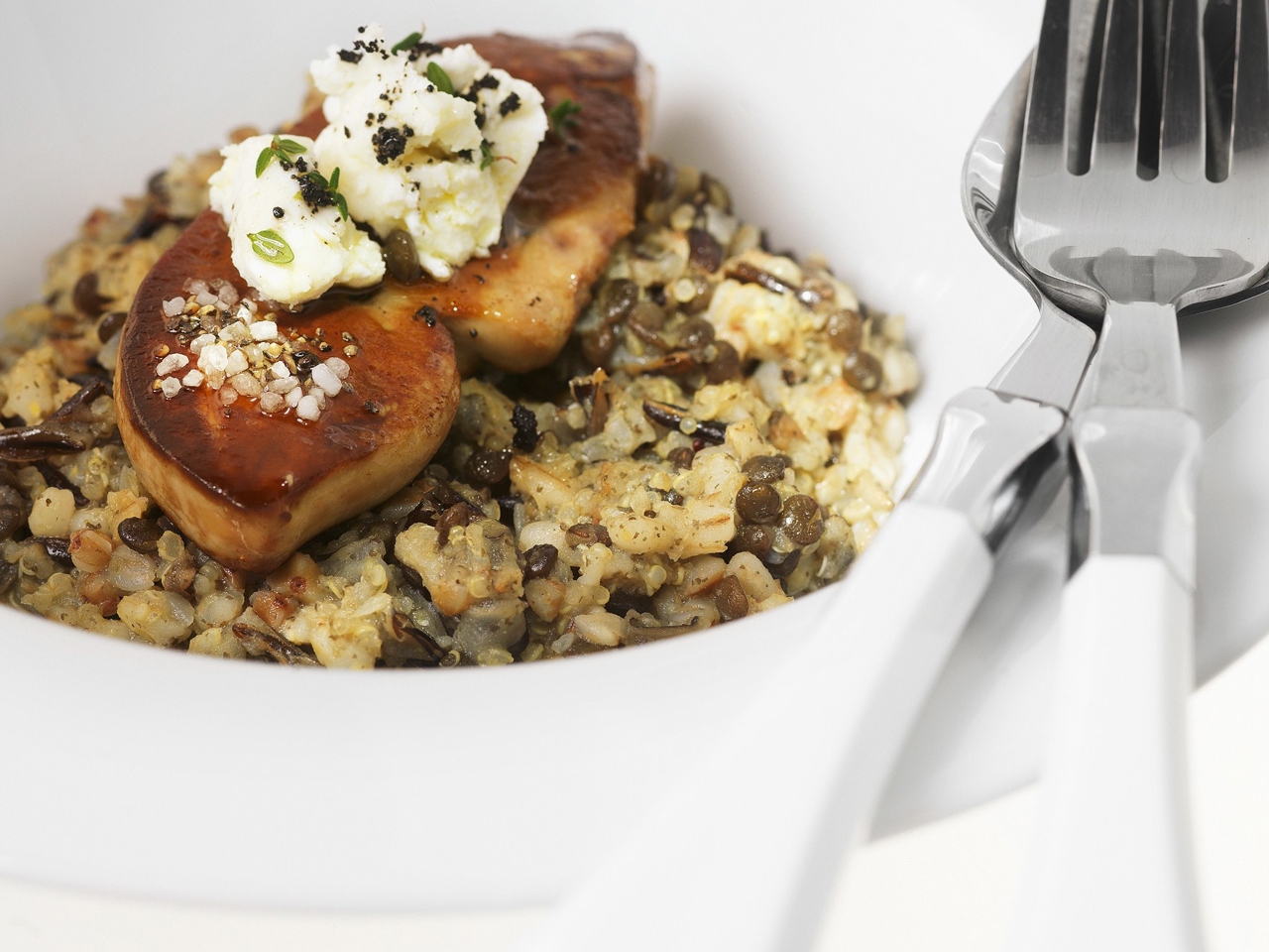 Risotto of Lentils, Barley, Buckwheat, and Wild Rice with Foie Gras and Goat Cheese