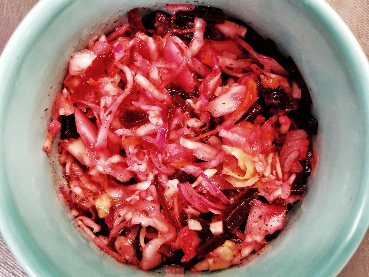 Pink Sauerkraut Salad with Mustard Oil