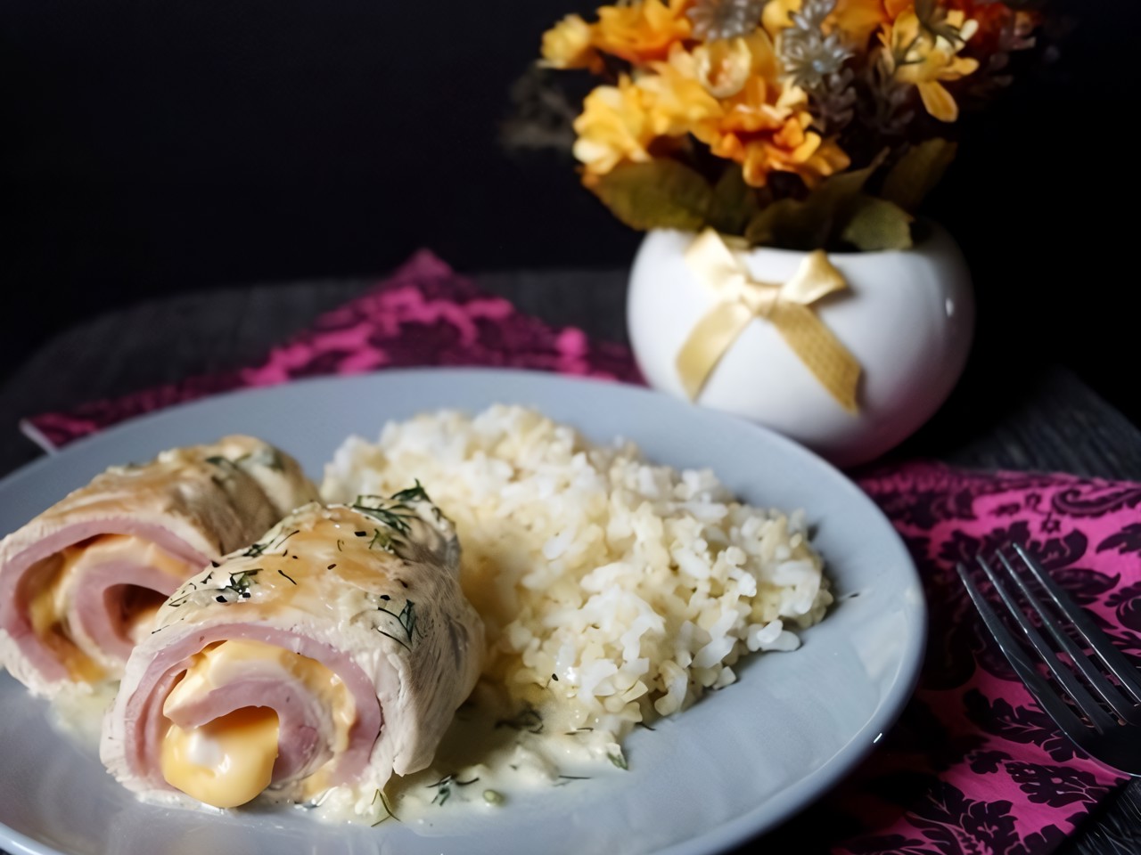 Cordon Bleu Roll-Ups in Cream Sauce