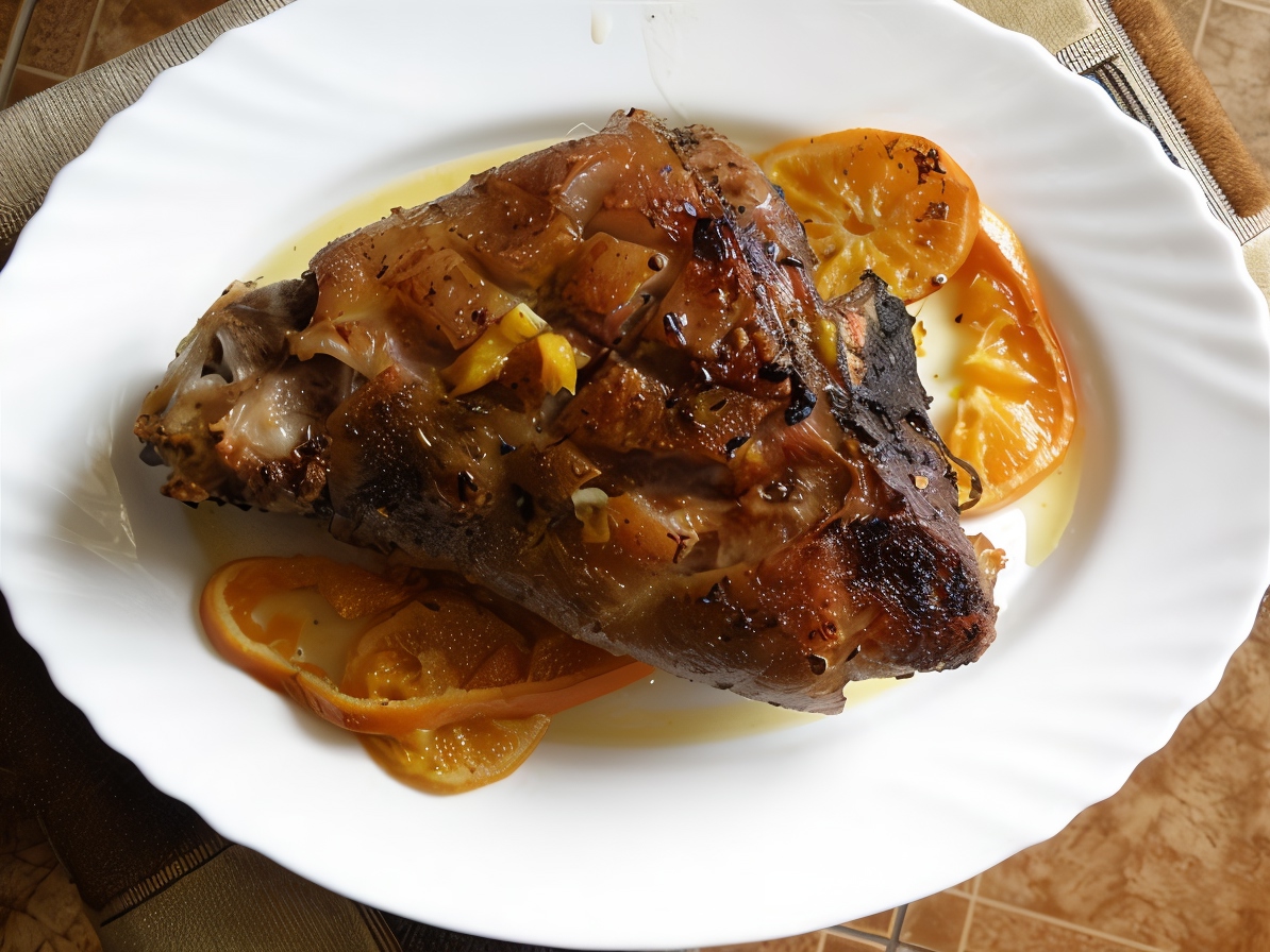 Pork Knuckle Baked with Mandarins