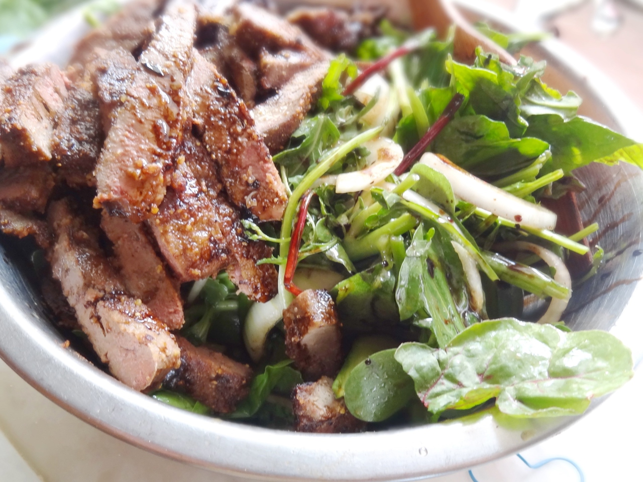 Rustic Green Salad with Beef Liver and Truffle Oil