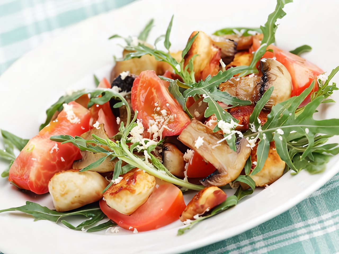 Цезарь с копченой курицей и маринованными грибами