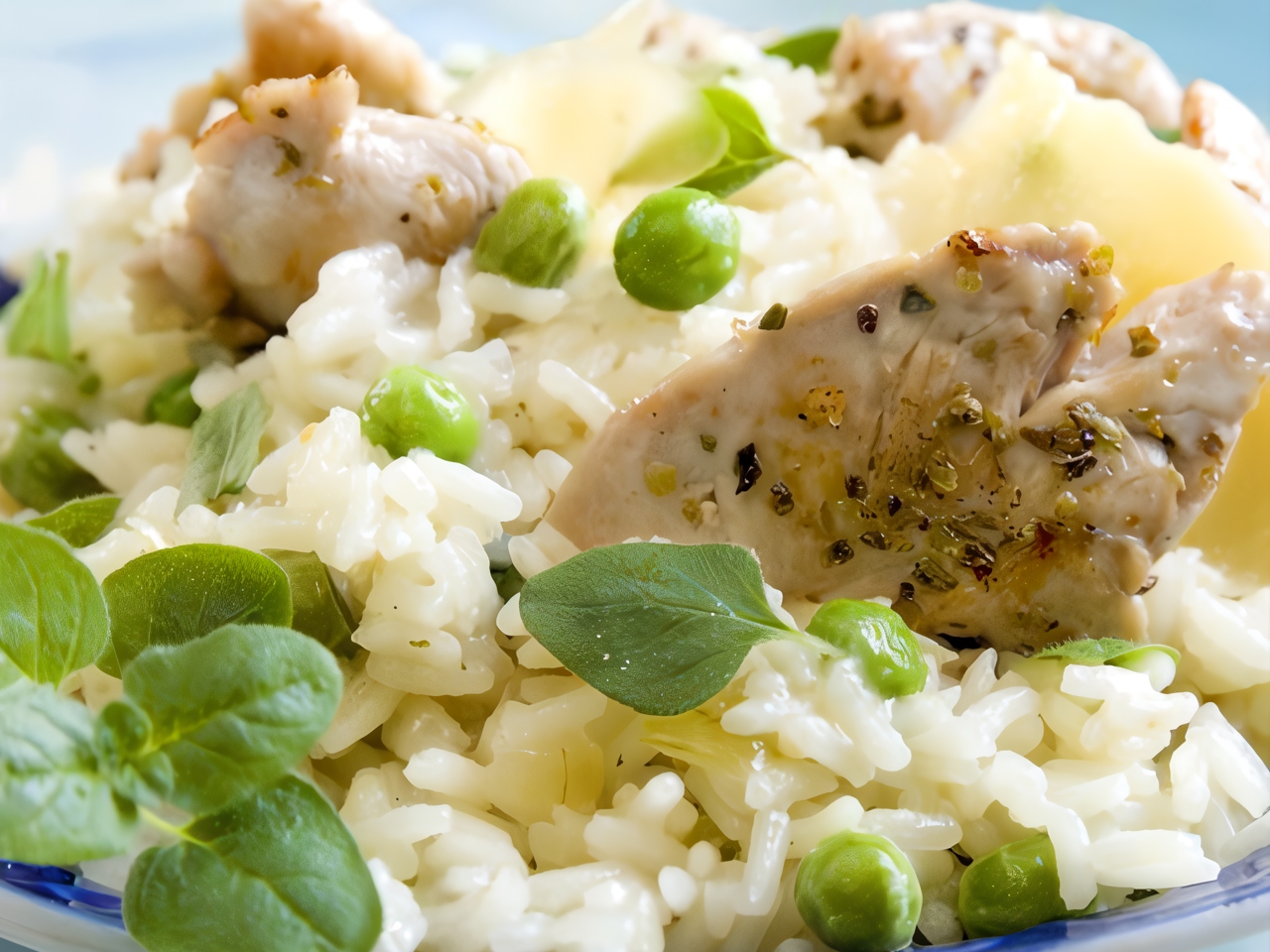 Chicken Salad with Rice, Green Peas, and Bell Pepper
