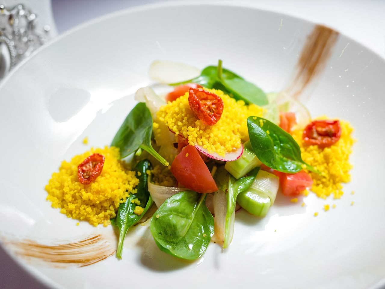 Crispy Vegetable Salad with Celery, Couscous, and Mustard-Citrus Dressing