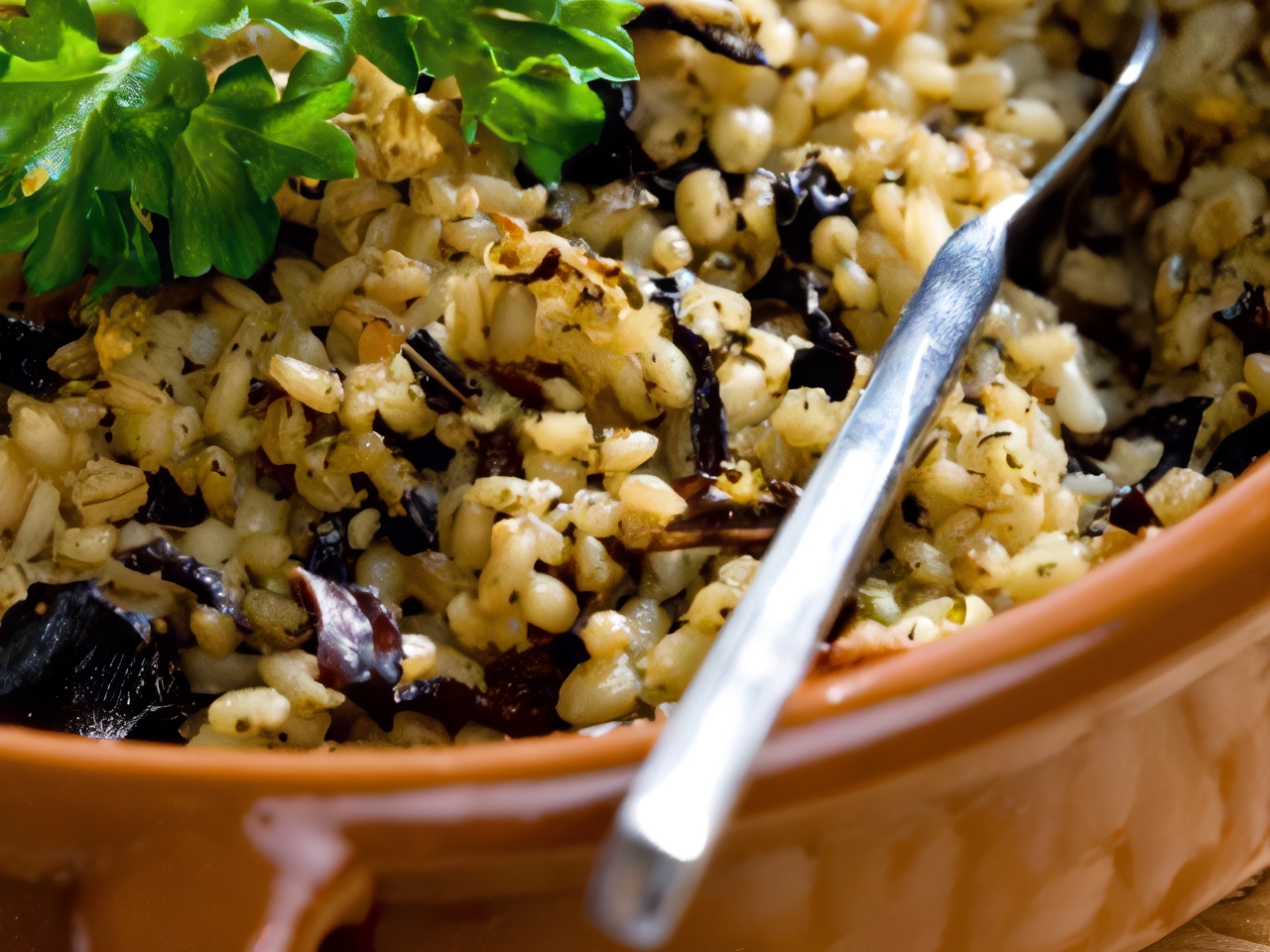 Barley Salad with Mushrooms, Feta, and Walnuts