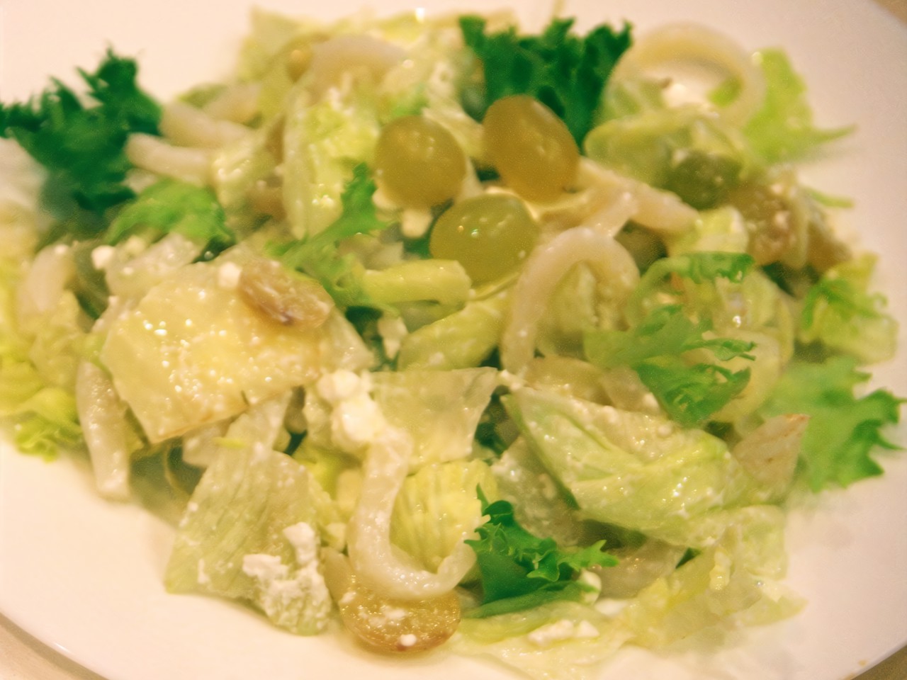Squid Salad with Feta Cheese and Grapes