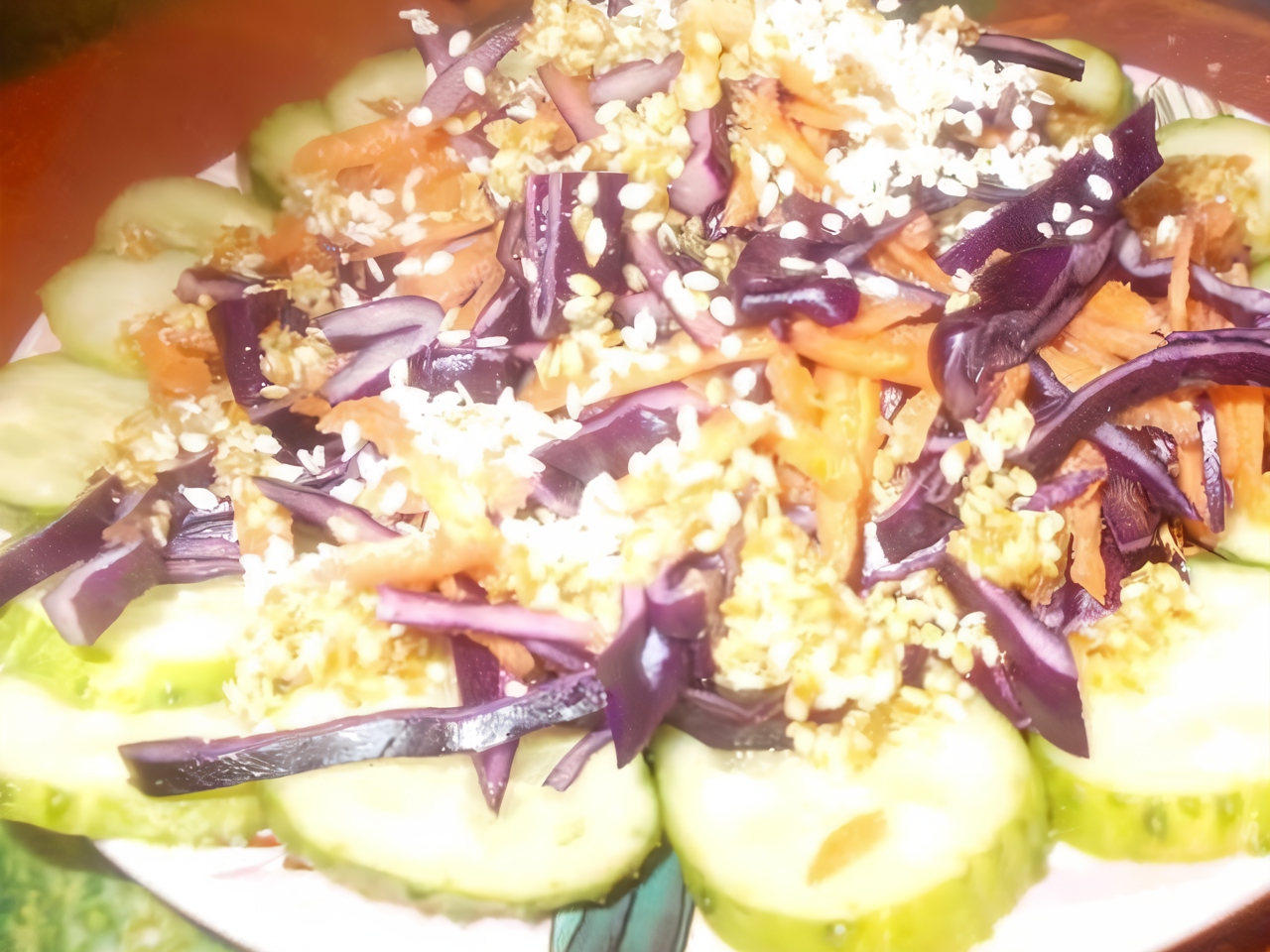 Red Cabbage and Cucumber Salad with Sesame Dressing