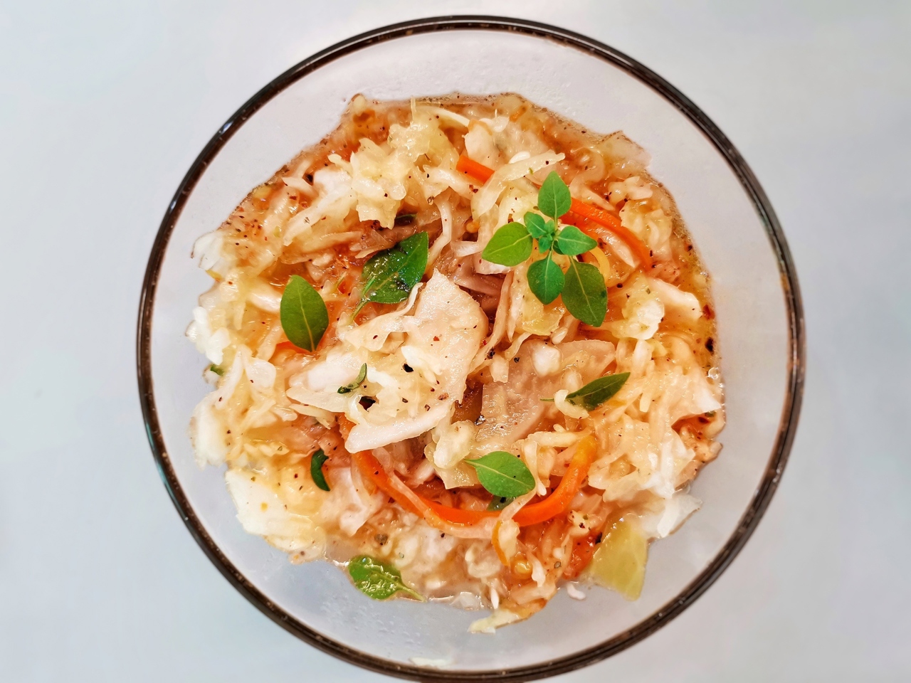 Fermented Cabbage Salad with Spicy Spices and Basil