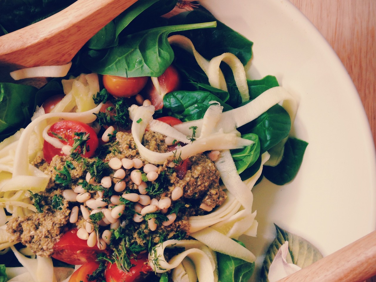 Young Zucchini Salad with Cherry Tomatoes and Mint Sicilian Pesto