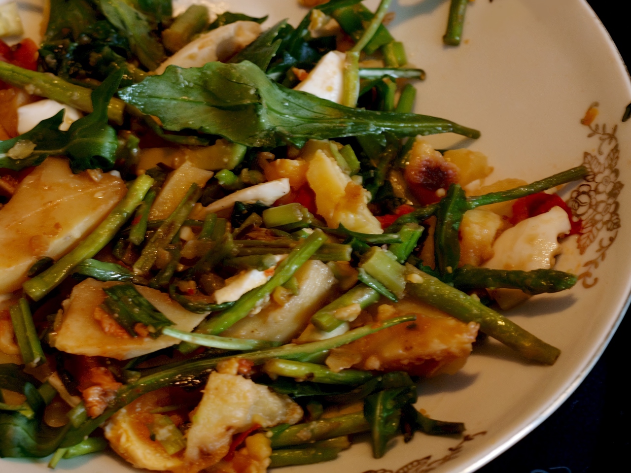 Young Asparagus Salad with Potatoes, Avocado, and Arugula