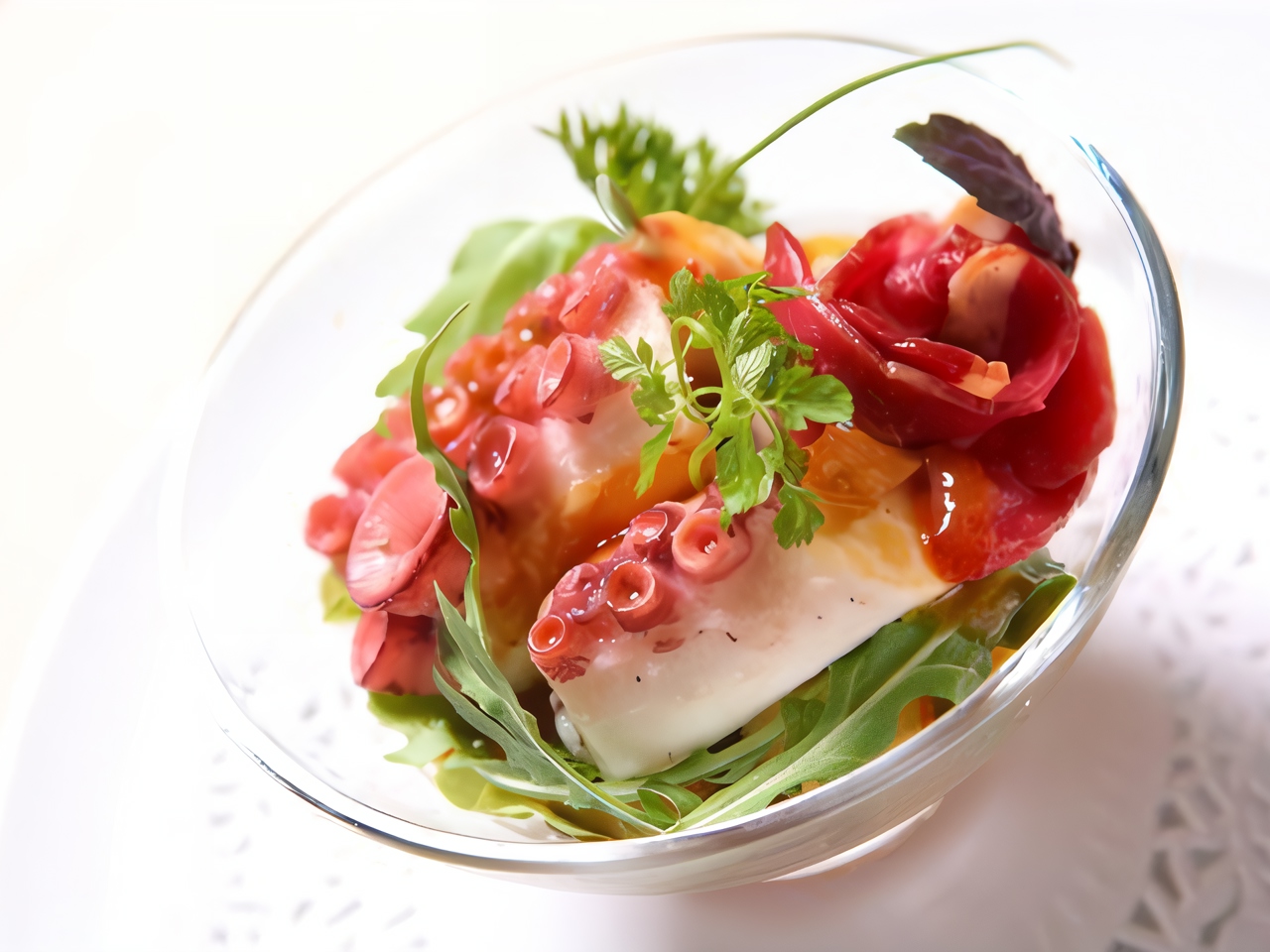 Grilled Octopus Salad with Arugula and Cherry Tomatoes