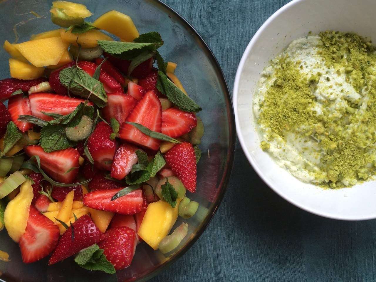 Rhubarb Salad with Mango and Tarragon Mascarpone Sauce