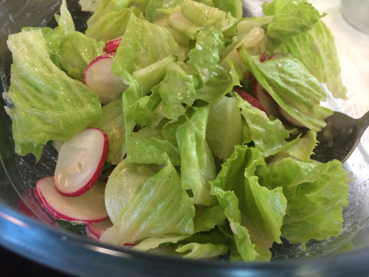 Salad of Romaine, Radish, and Cucumber with Tahini Dressing