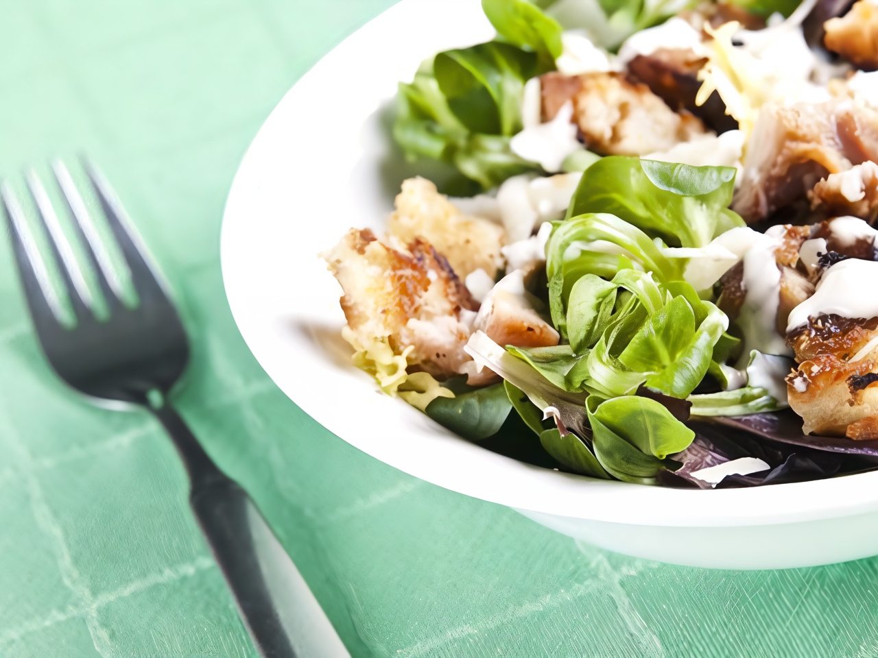Veal Salad with Lamb's Lettuce, Sesame, and Garlic Croutons