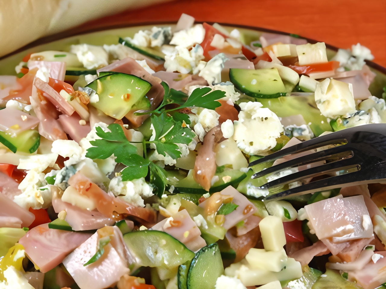 Cottage Cheese Salad with Ham and Vegetables