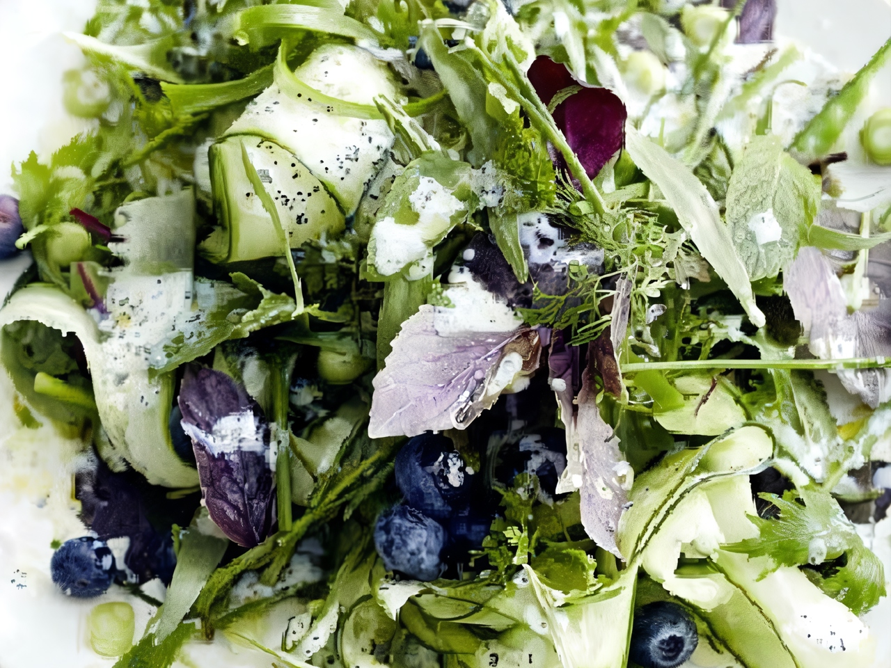 Salad of Greens and Blueberries with Creamy Dressing