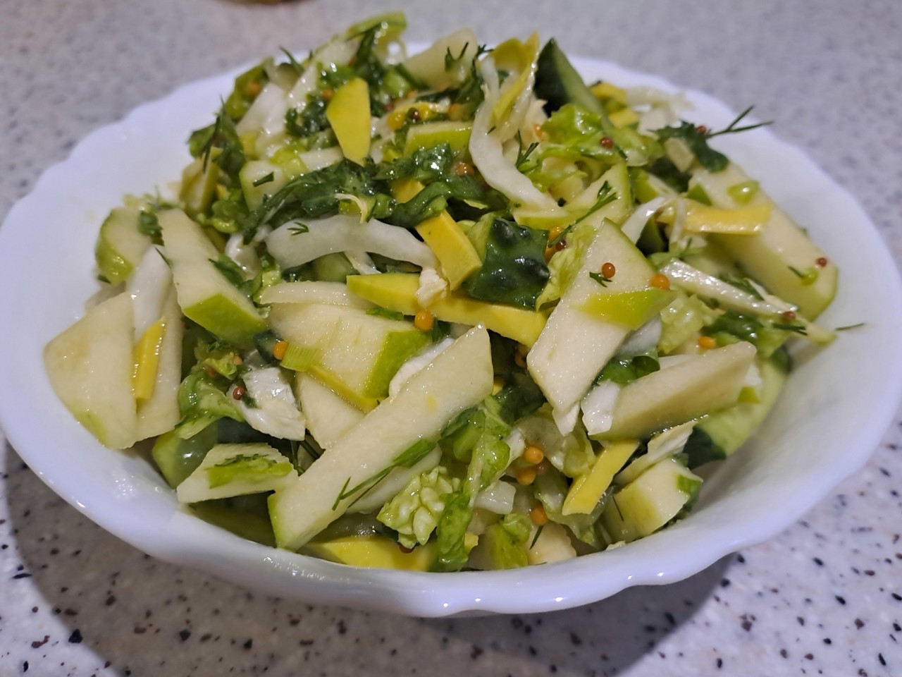 Green Vegetable Salad with Apple, Avocado, and Honey-Mustard Dressing