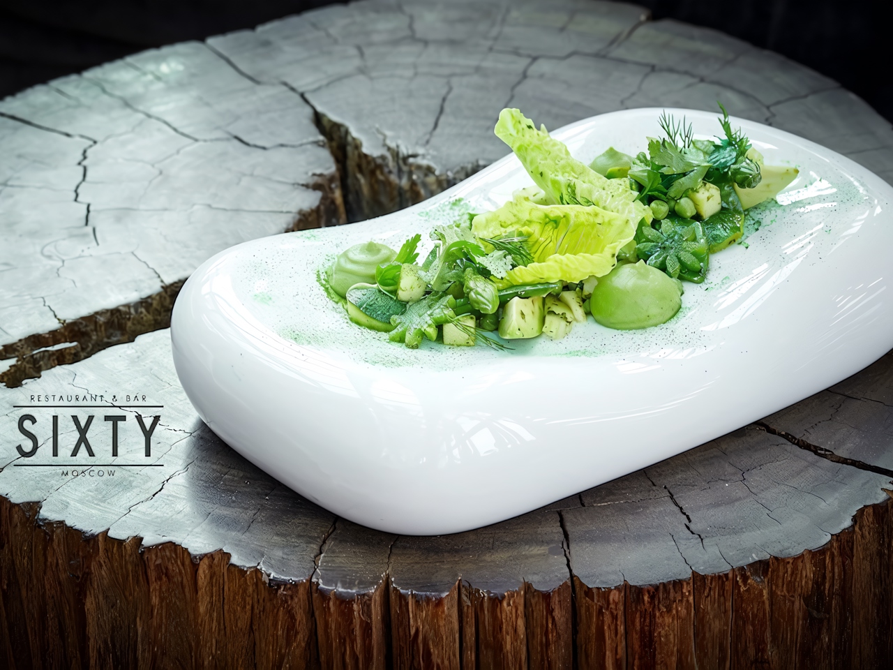Green Vegetable Salad with Broccoli and Wasabi Mousse