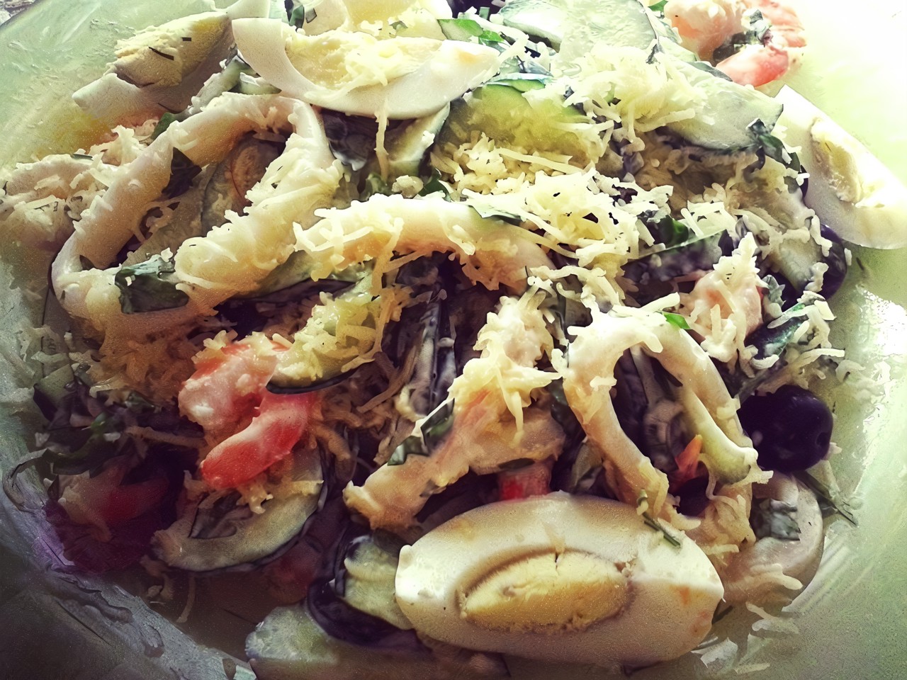 Seafood Salad with Cheese and Herbs