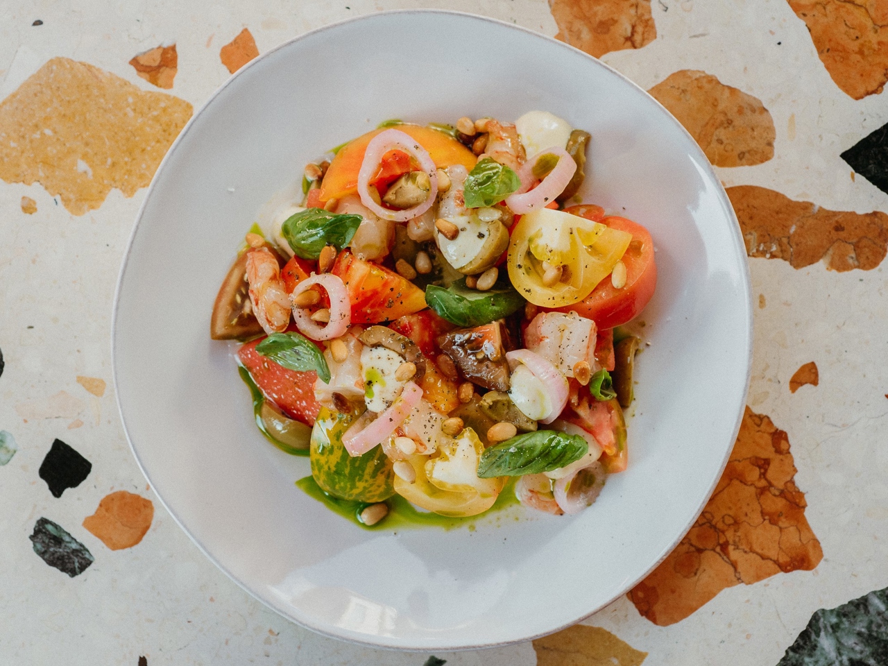Salad with Watermelon, Tomatoes, and Taramosalata