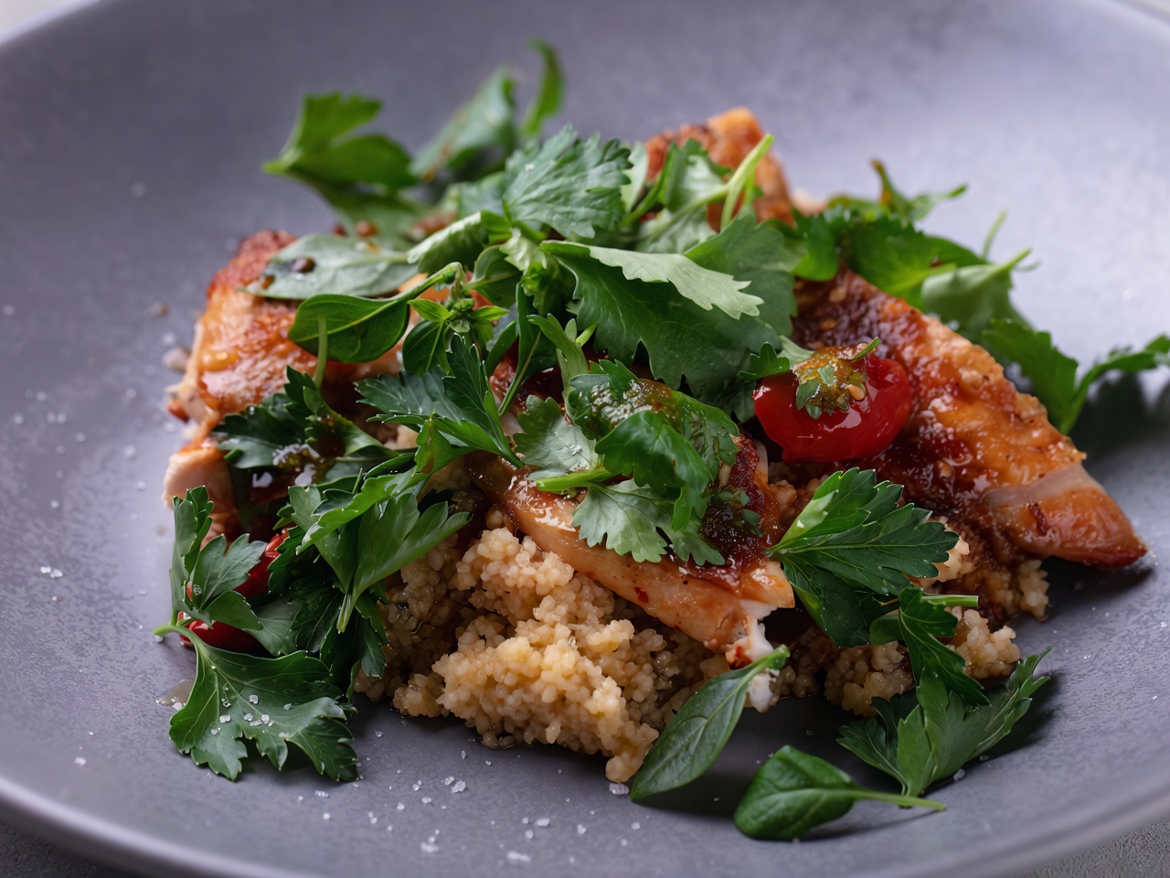 Salad with Farm Chicken, Couscous, and Uzbek Tomatoes