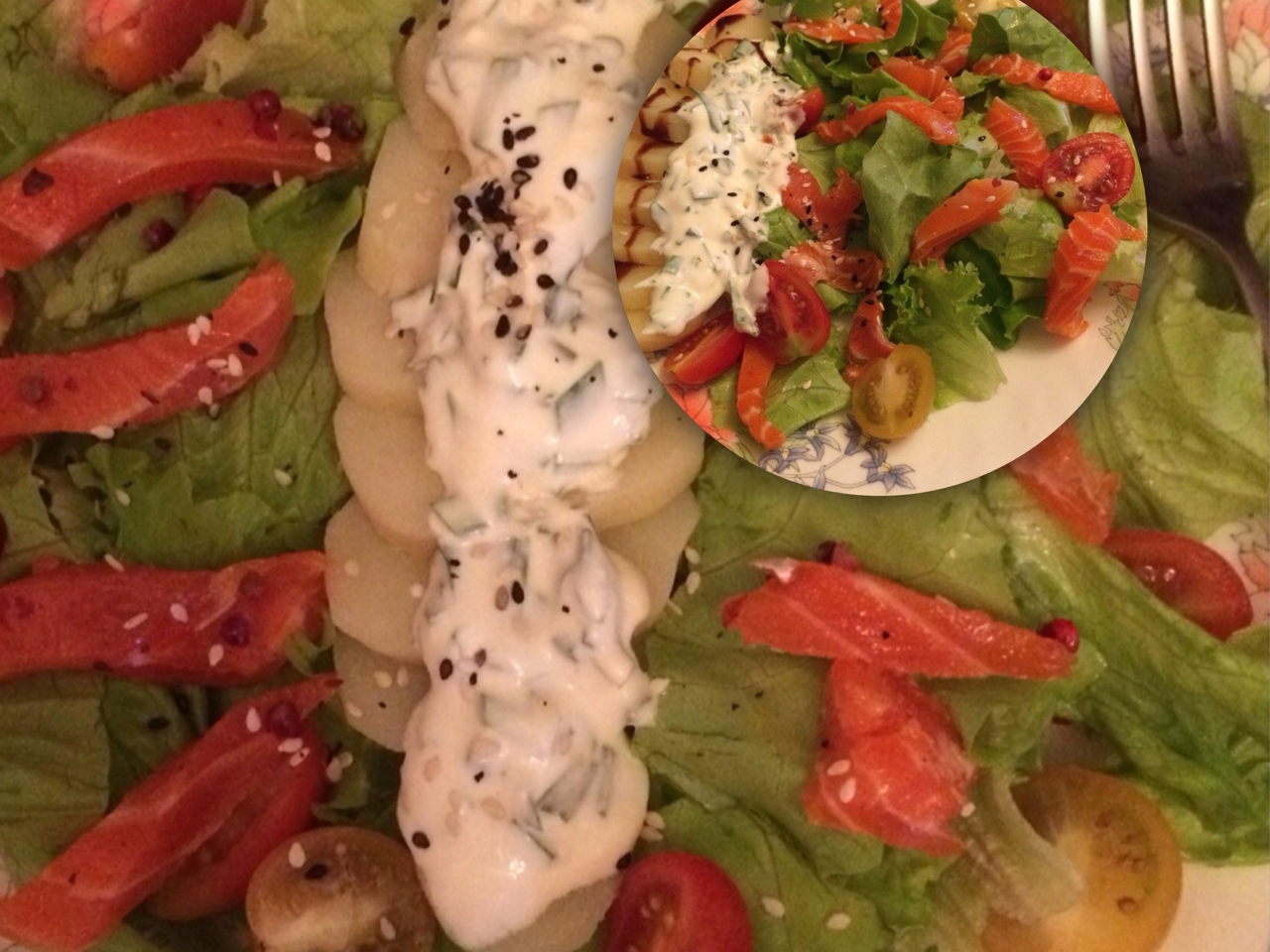 Salad with Trout, Potatoes, and Sour Cream