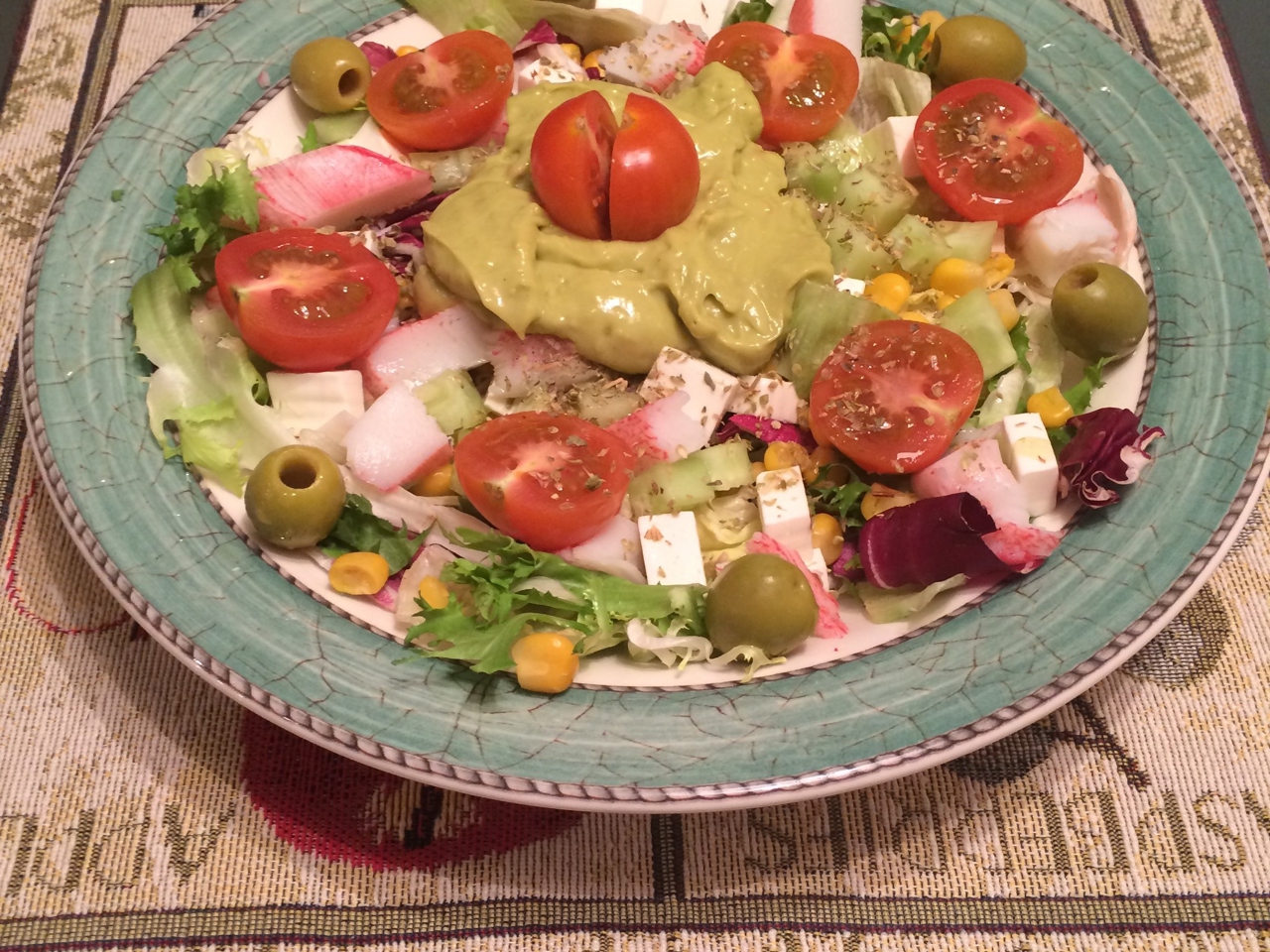 Crab Meat Salad with Feta Cheese and Guacamole