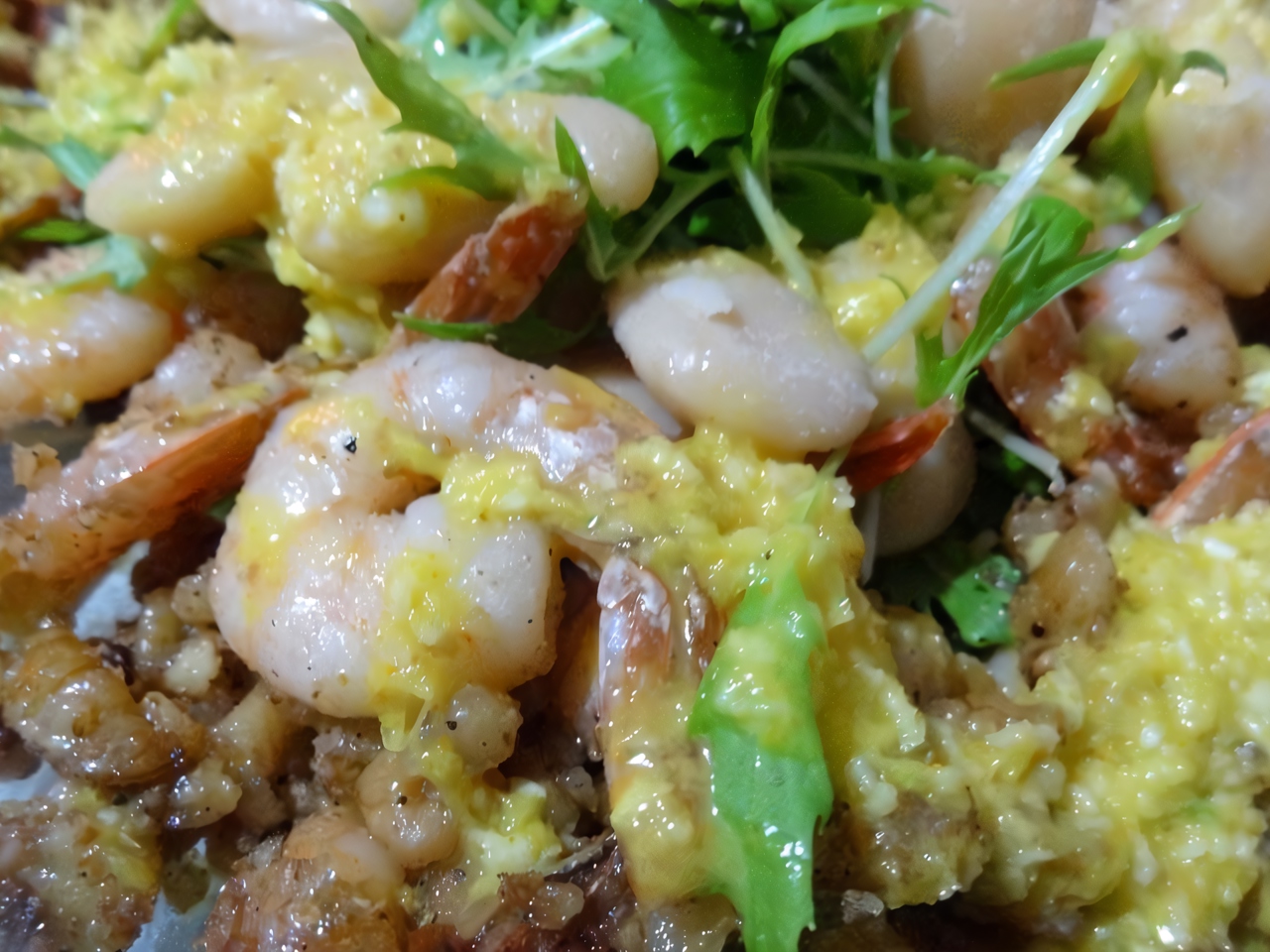 Shrimp Salad with Nuts and Beans in Orange Sauce