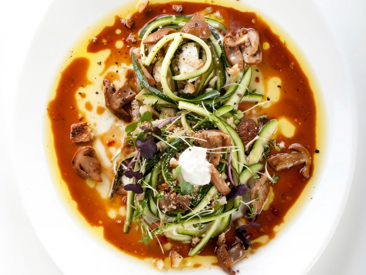 Salad with Marinated Zucchini, Mushrooms, and Mascarpone