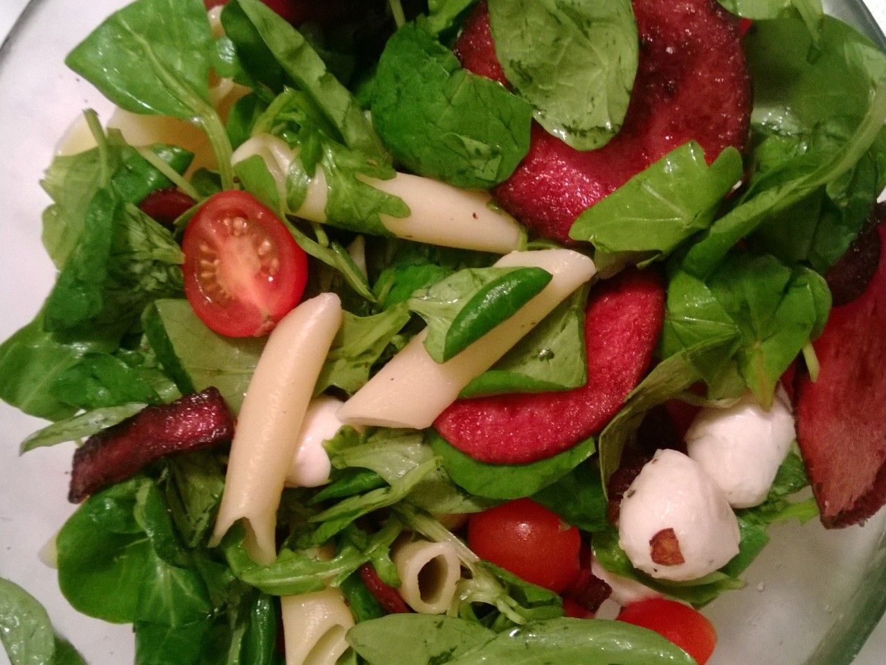 Pasta Salad with Salami and Arugula