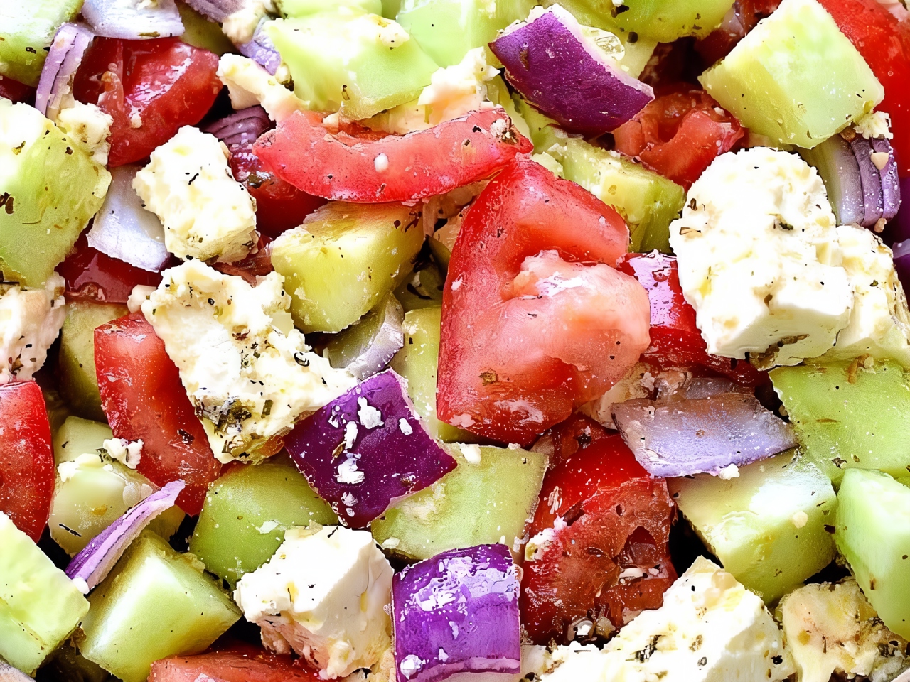 Salad with Tomatoes, Cucumbers, and Feta Cheese