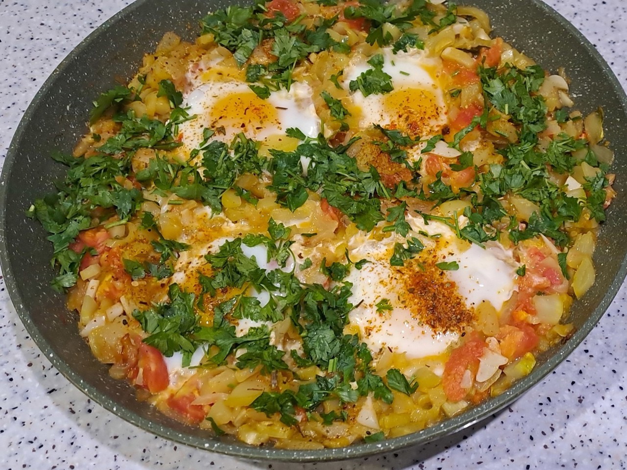 Shakshuka in a Skillet with Zucchini