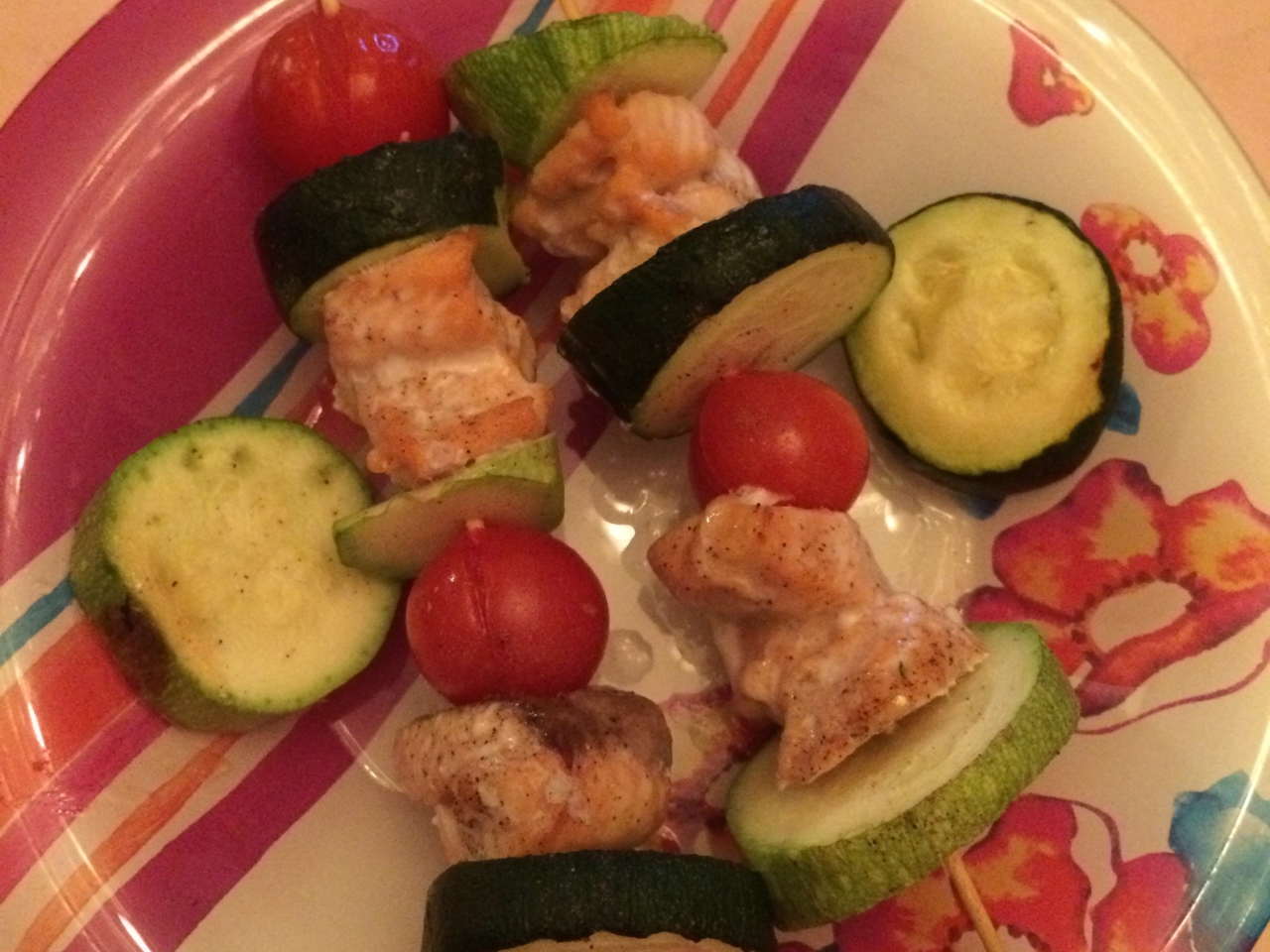 Salmon Skewers with Zucchini and Squash