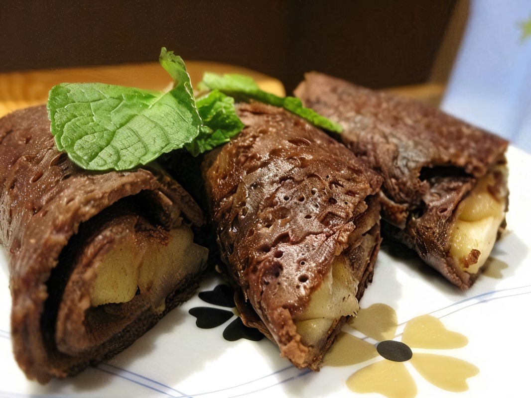 Chocolate Crepes with Caramel Apples