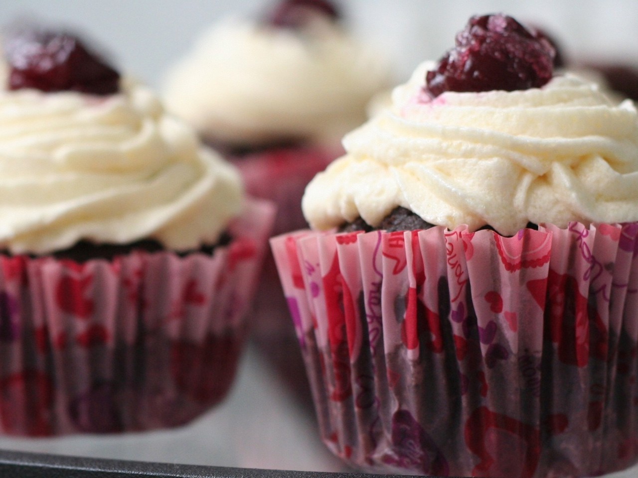 Chocolate Cupcakes with Cream Cheese Frosting and Cherries