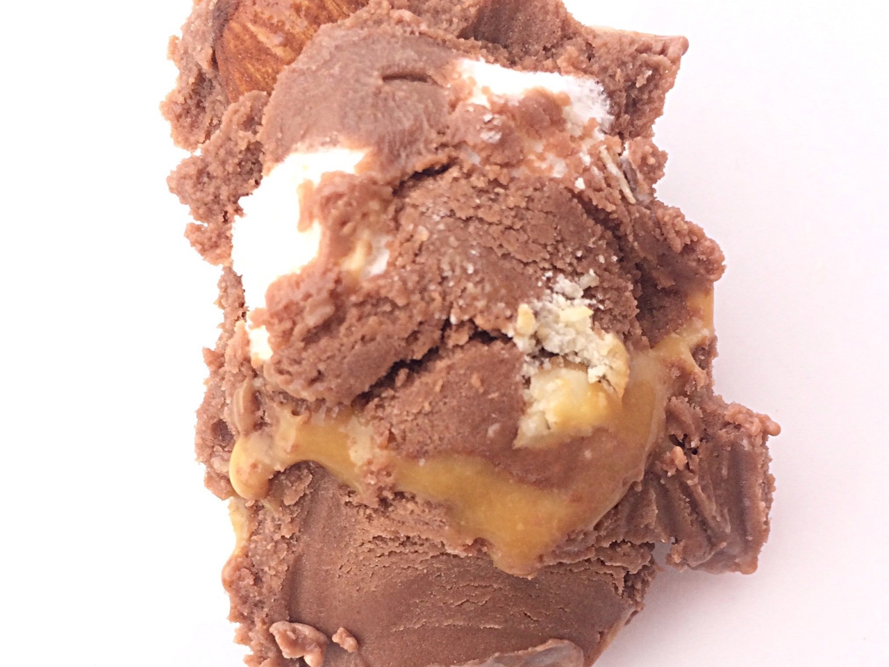 Chocolate Ice Cream with Marshmallows, Almonds, and Caramel Layer