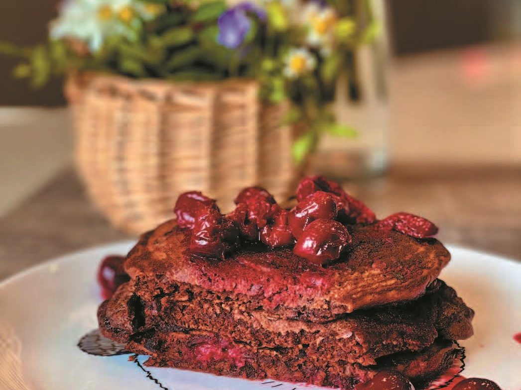 Chocolate Pancakes with Cherries
