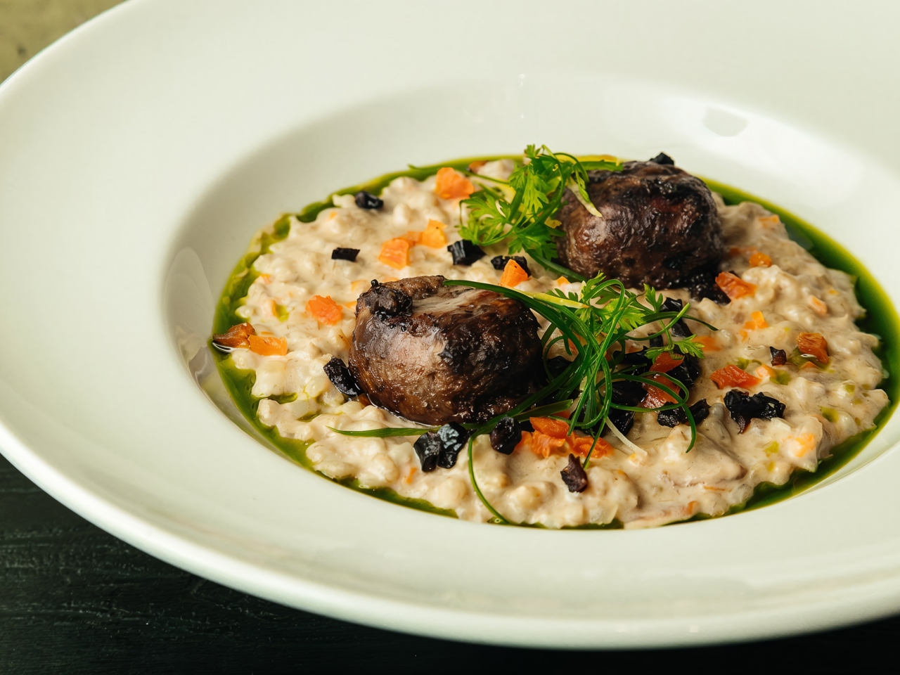 Scottish Pearl Barley Risotto with Mushrooms and Lamb Meatballs