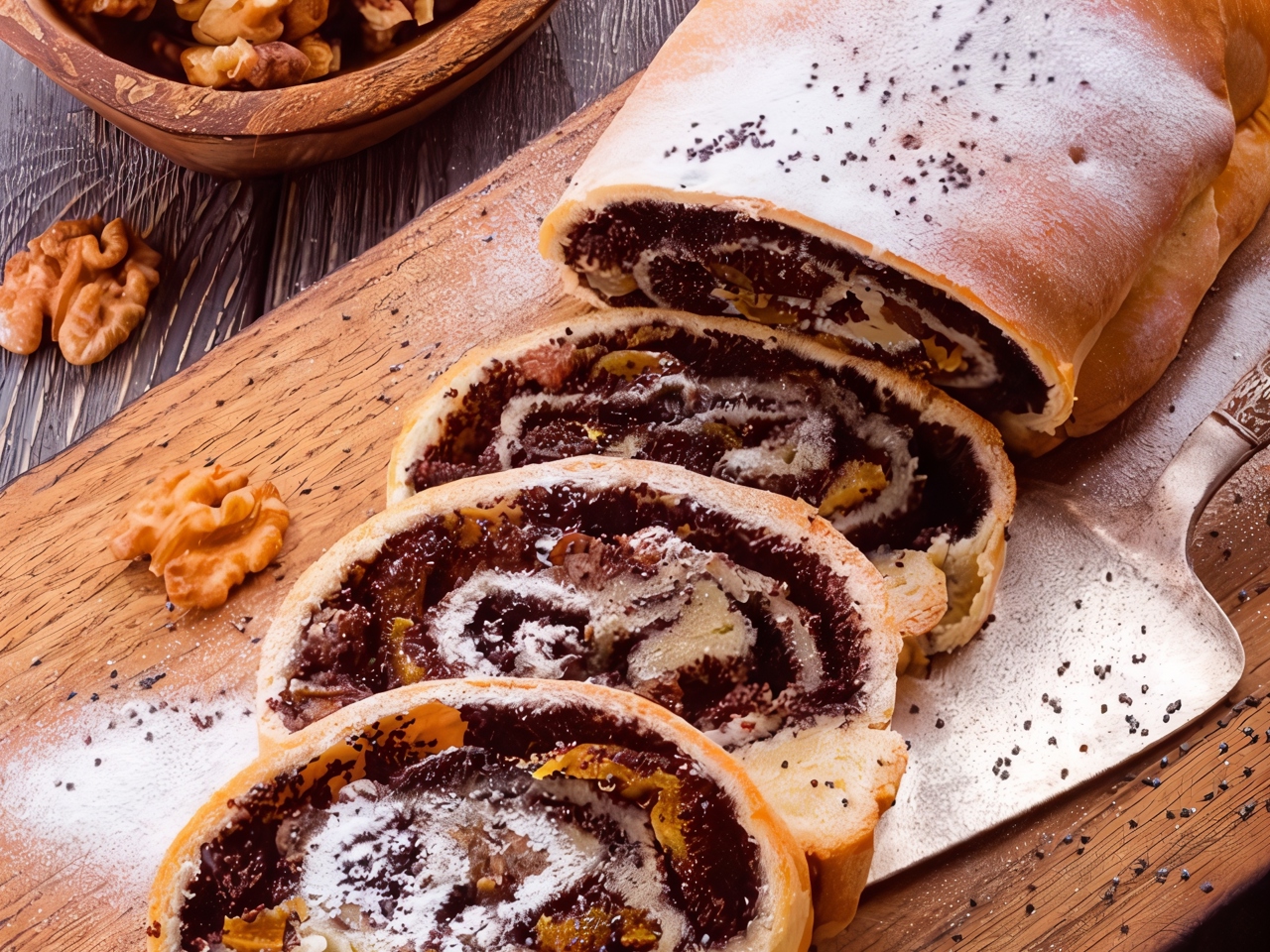 Strudel with Poppy Seeds, Nuts, and Dried Apricots