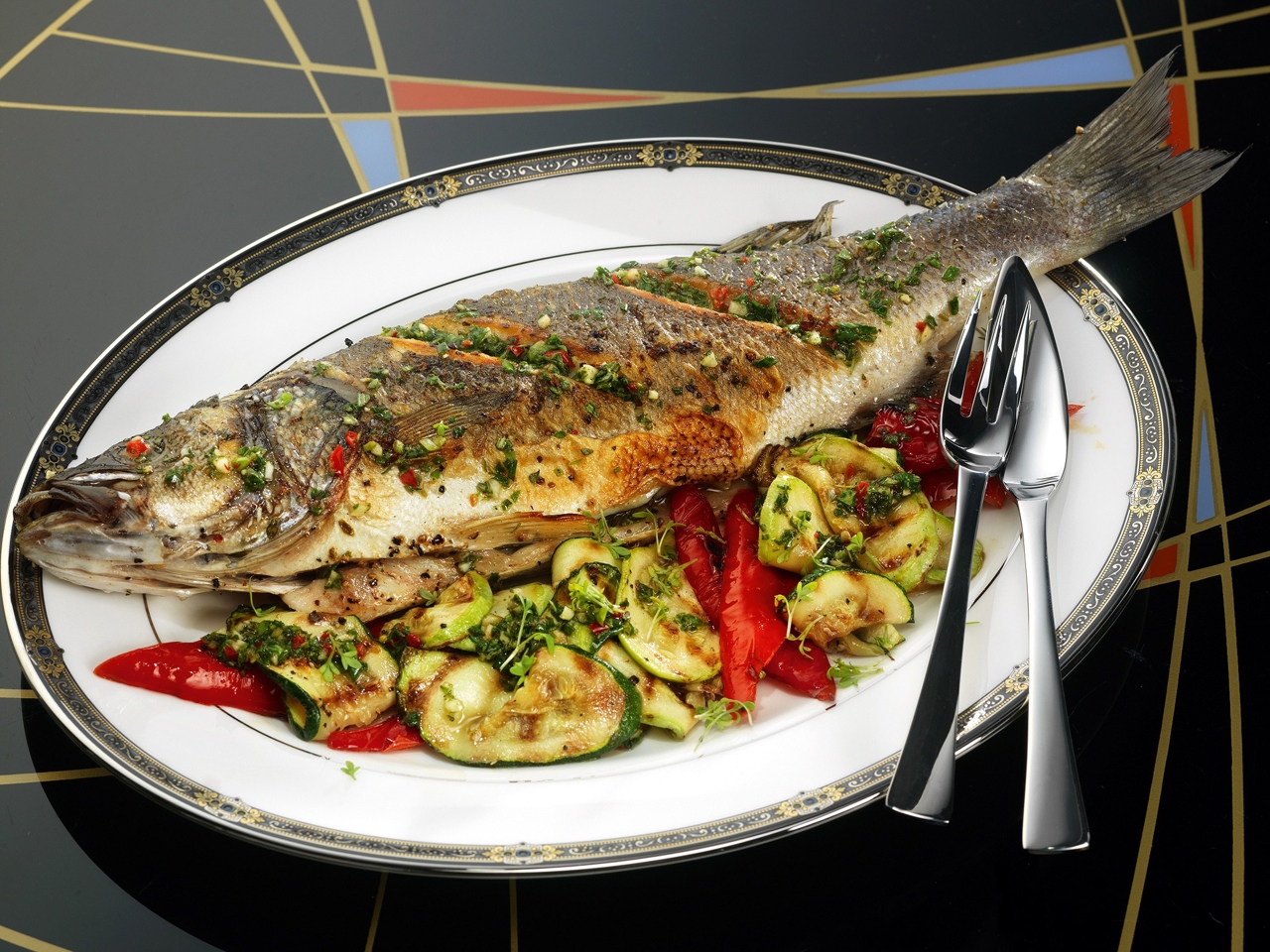 Sea Bass with Vegetables and Provencal Herb Pesto