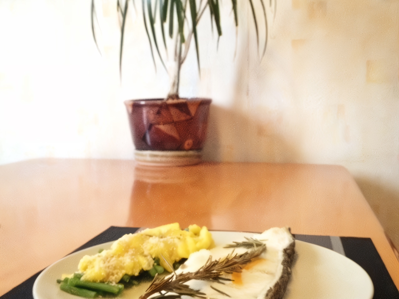 Oven-Baked Sea Bass with Rosemary and a Side of Beans and Mango