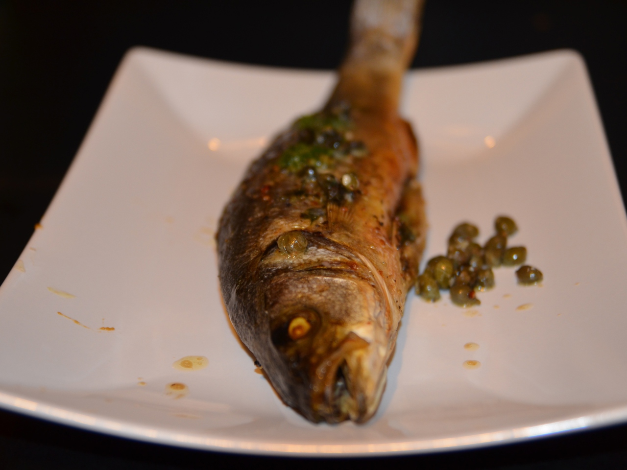 Sea Bass Baked with Capers and Green Garlic Butter