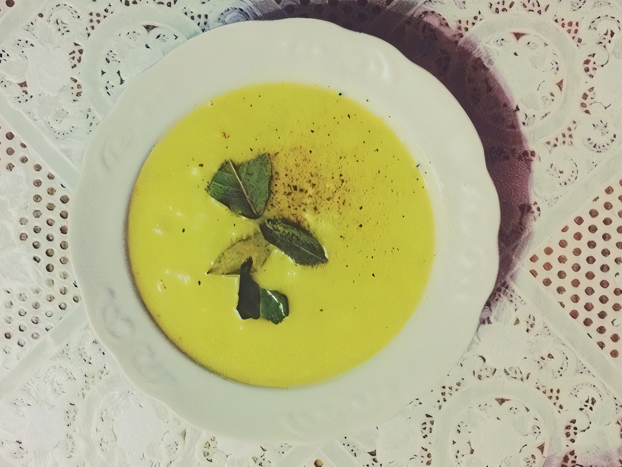 Cheese Puree Soup with Prunes and Cauliflower