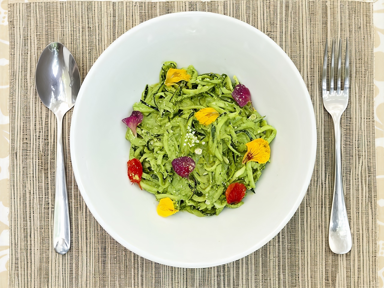 Raw Zucchini Pasta with Spinach and Sunflower Seed Pesto