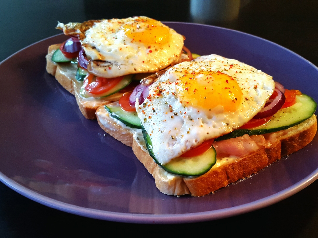 Bacon, Egg, and Red Onion Sandwich