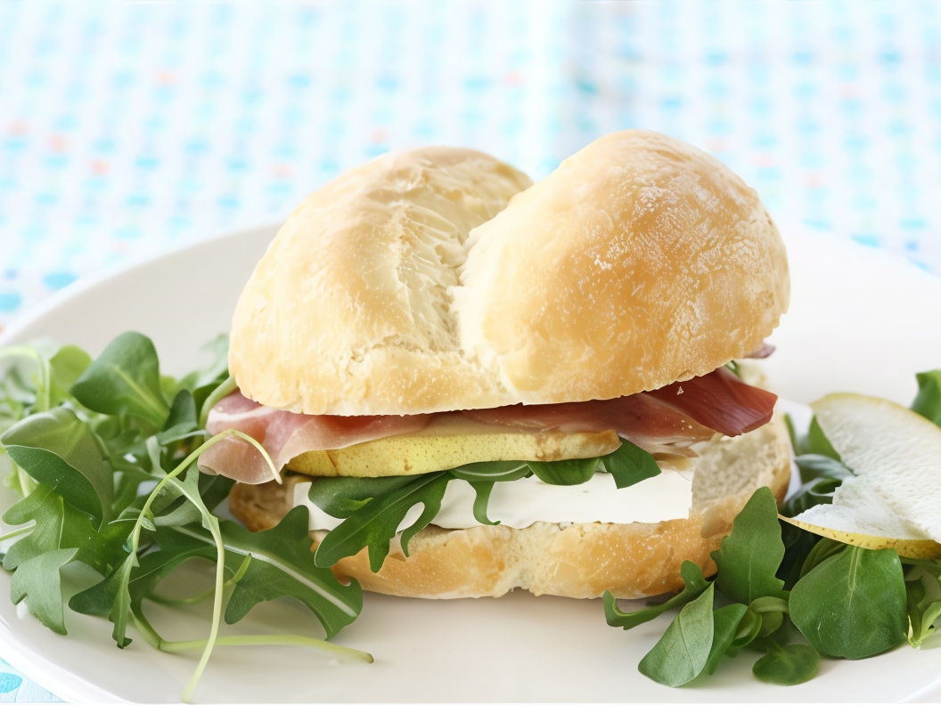 Sandwich with Pear, Brie Cheese, and Ham