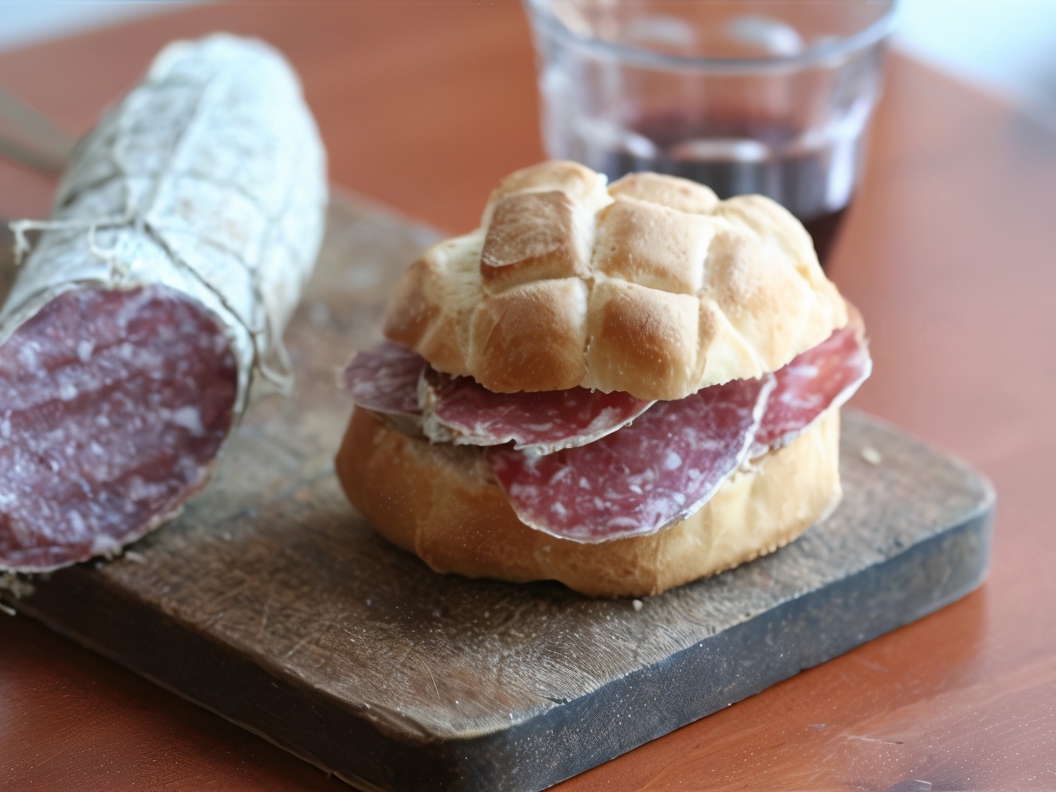 Salami Sandwich with Red Wine